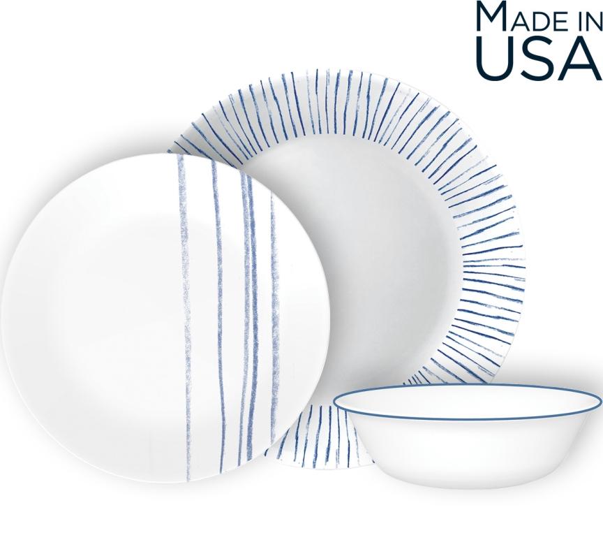 סט 18 צלחות קורנינג דגם (131) Corelle - Botanical Stripes